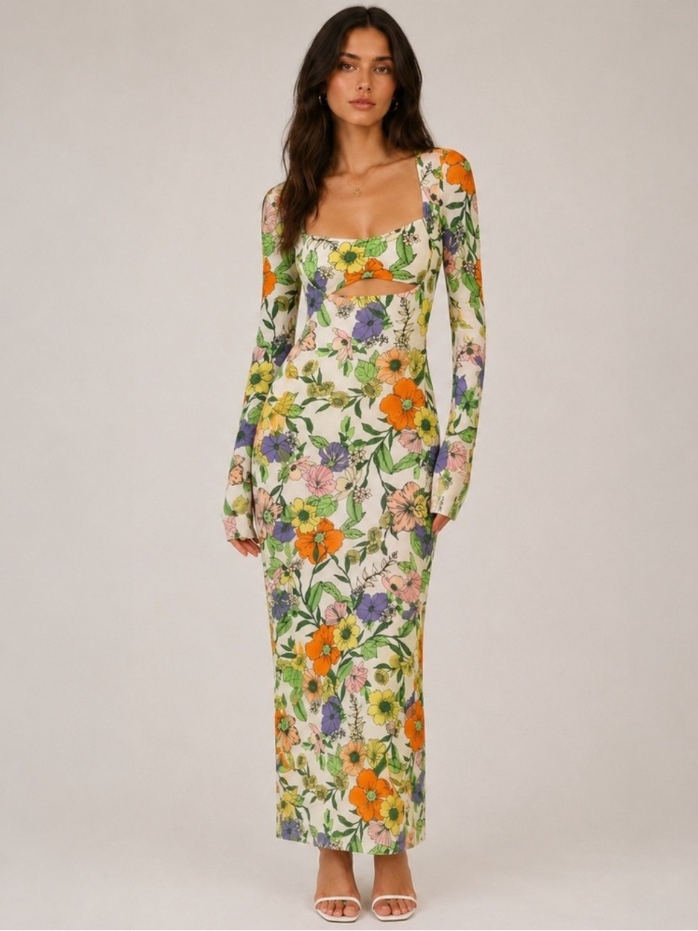 AFRM Revolve Women's Kellen Cutout Long Sleeve Mesh Midi Dress floral size small